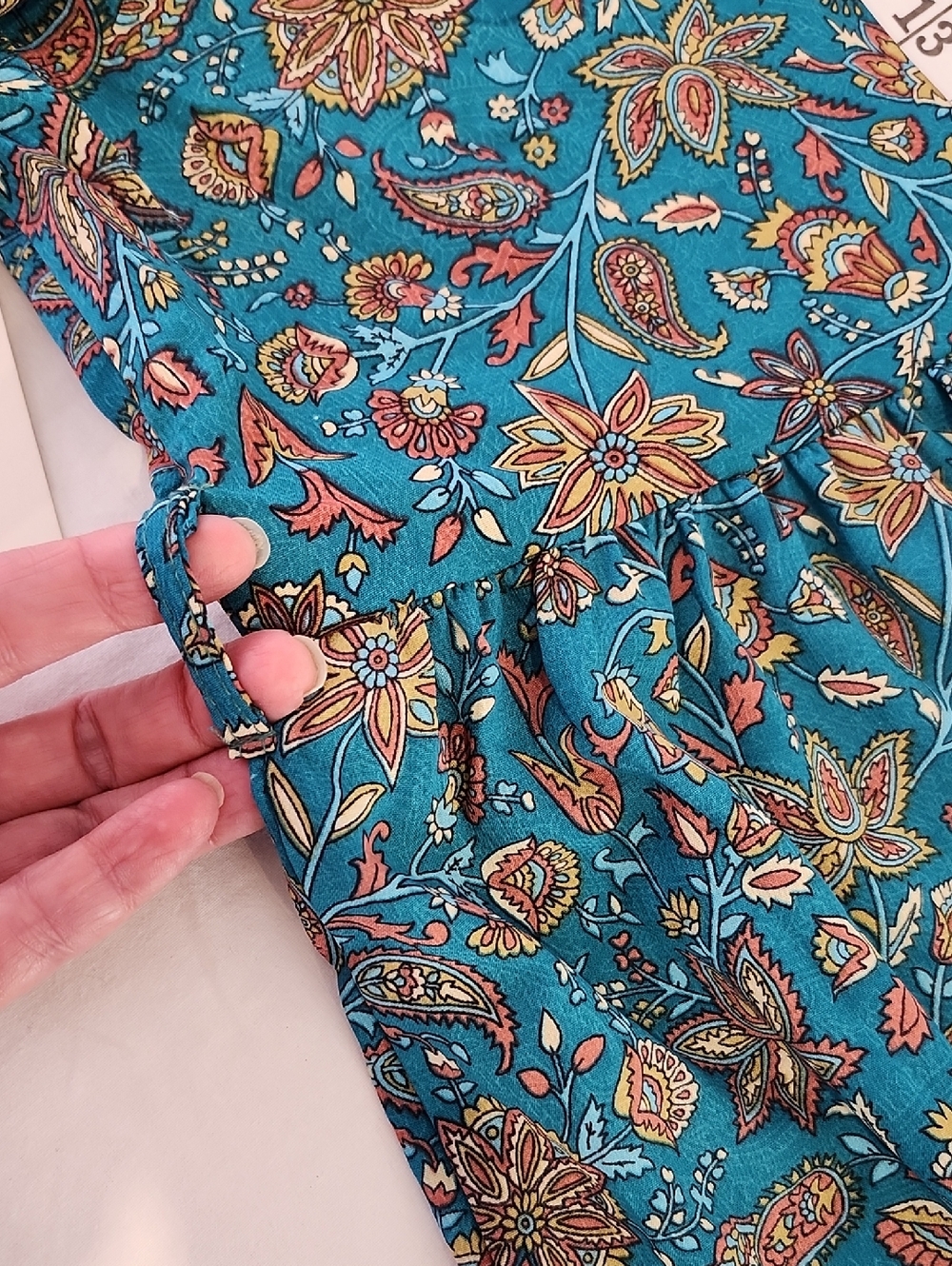 Boemo Anthropologie Womens Teal Floral Button Front Maxi Dress Size Medium NWT - Picture 9 of 9